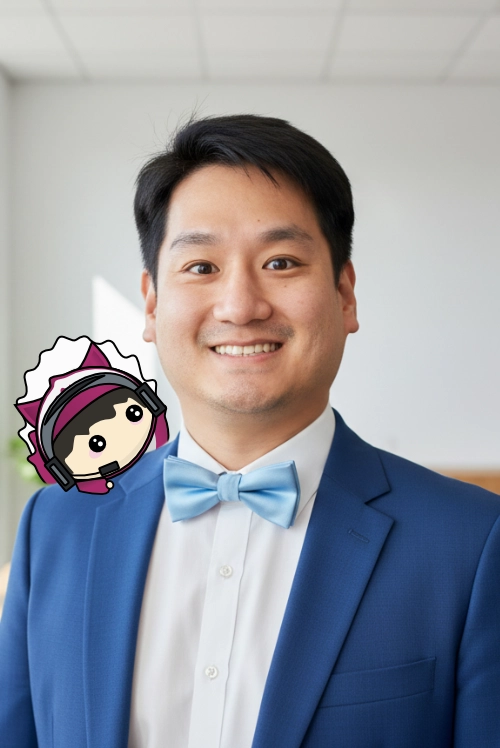 Portrait of a smiling team member in a blue suit